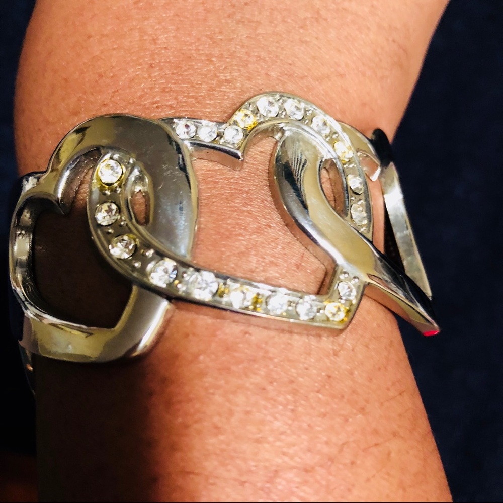 Infinity Heart | Silver Rhinestone Cuff Bracelet - image 2